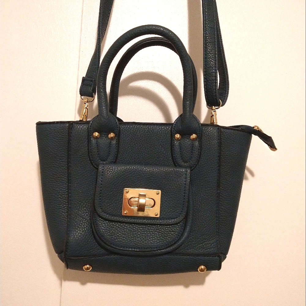 Faux leather buckle front crossbody satchel bag teal